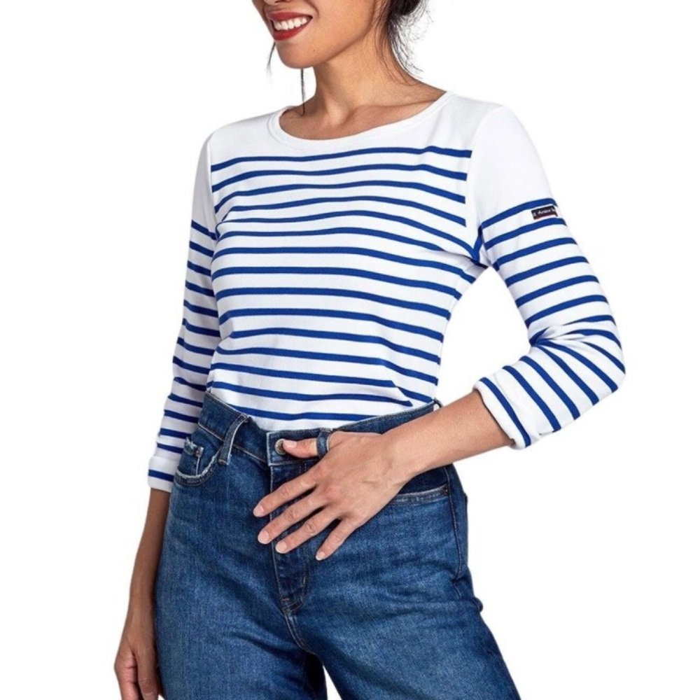 Armor Lux Blue and White Striped Long Sleeve Tee